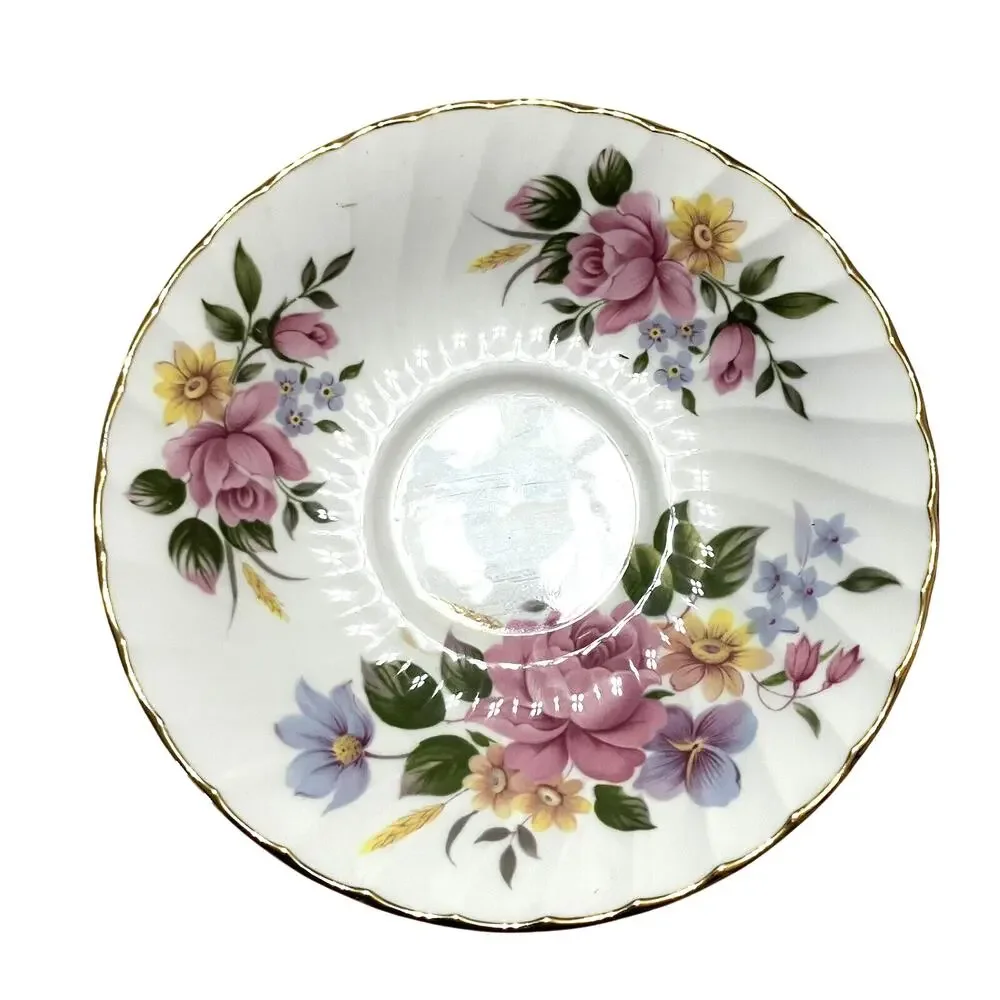 Royal Sutherland HM Fine Bone China Pink Rose Floral Teacup and Saucer Set